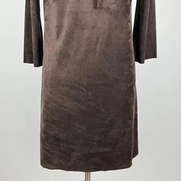 Chelsea Violet Womens Brown Faux Suede Shift Dress Lace Up Bodice size Small - Picture 4 of 12